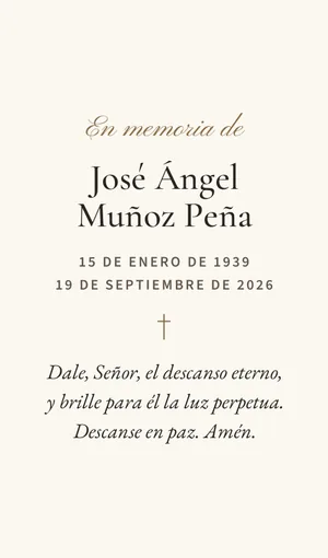 Reverso de muestra de un recordatorio con el nombre, las fechas y una oración breve